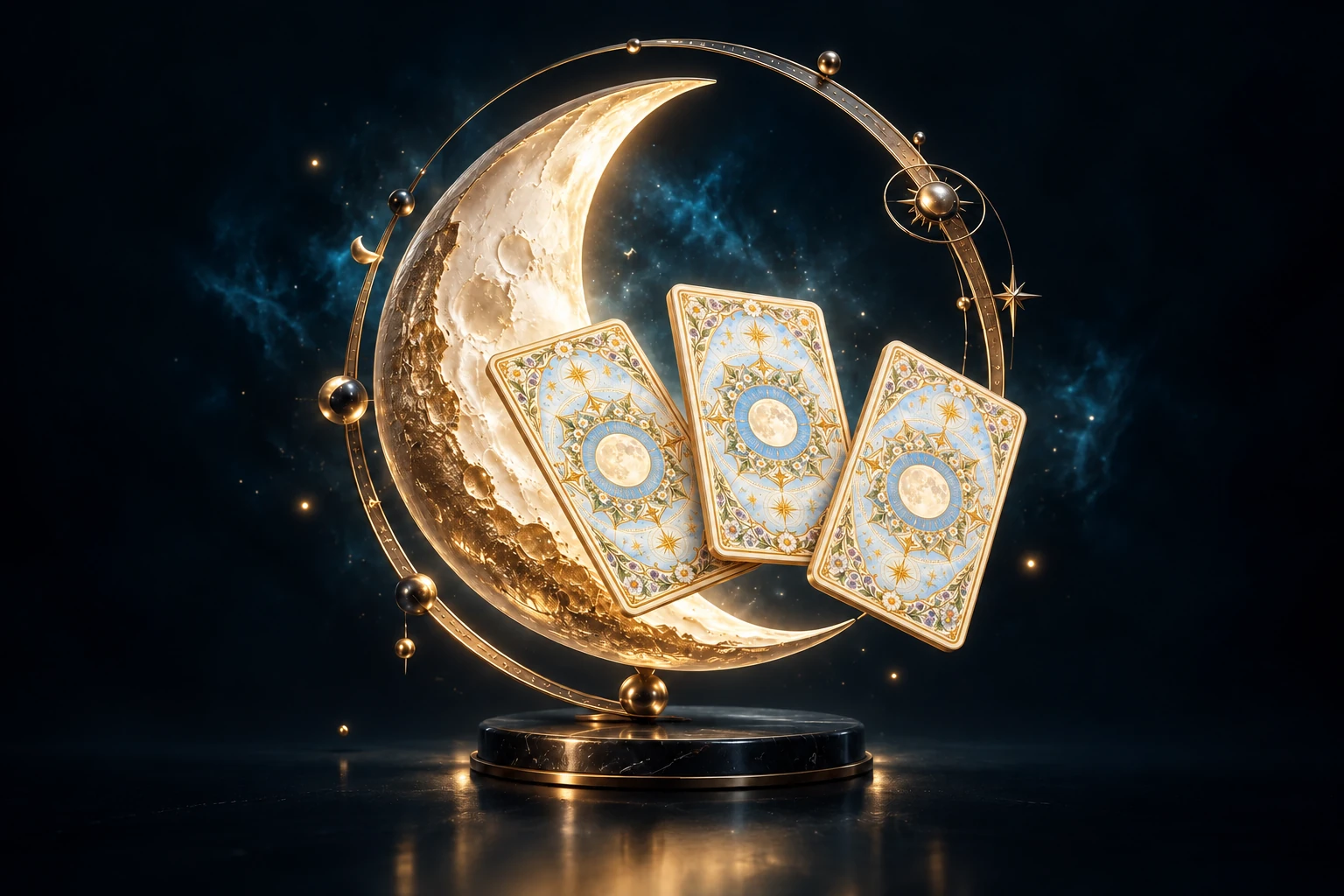 金色弦月與立體塔羅牌